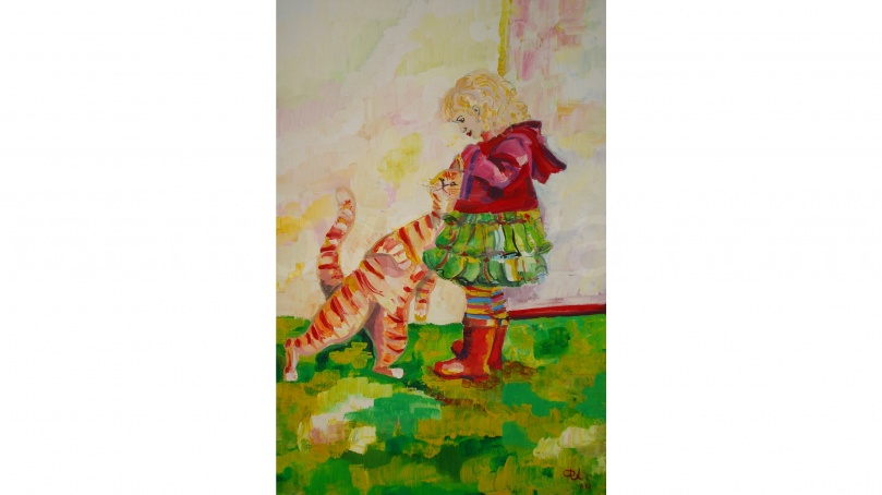 Рыжий кот и девочка